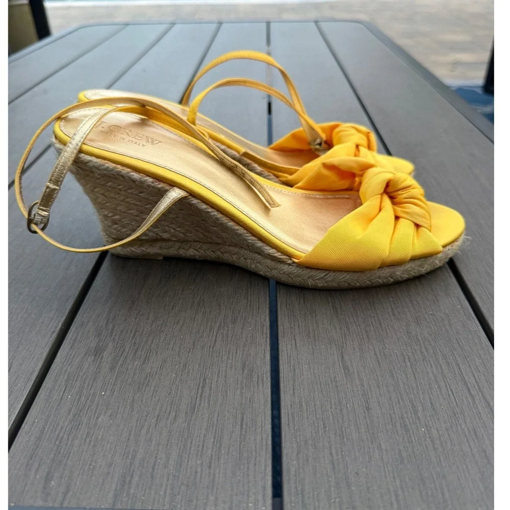 J.Crew Yellow Grosgrain‎ Bow Espadrille Wedge Sandals Womens 10 Made in Italy